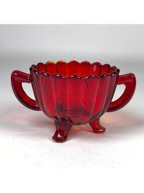 Vintage Imperial Glass Amberina Ruby Red Sugar Bowl Open Footed with Handles